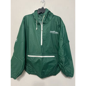 Vintage 90s PVC Women's Hood 1/2 Zip Rain Jacket‎ Green Event Unisex Large